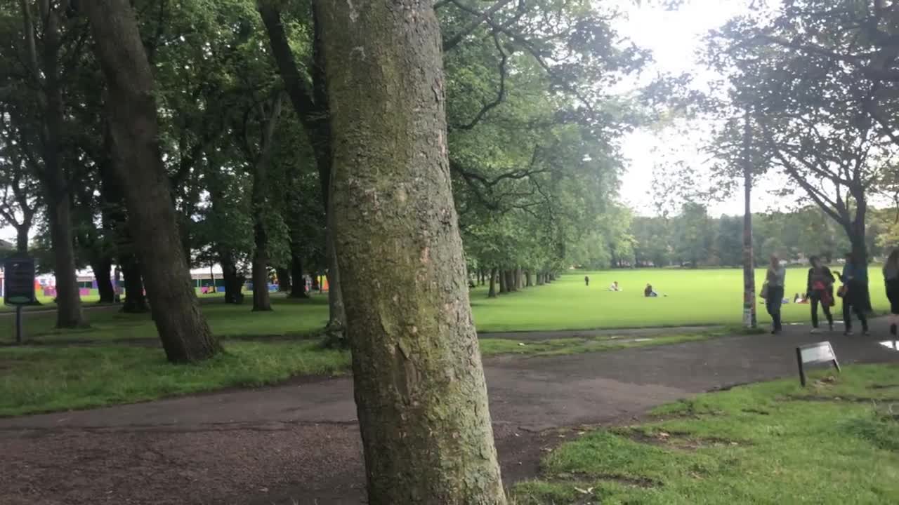 Students on a campus lawn